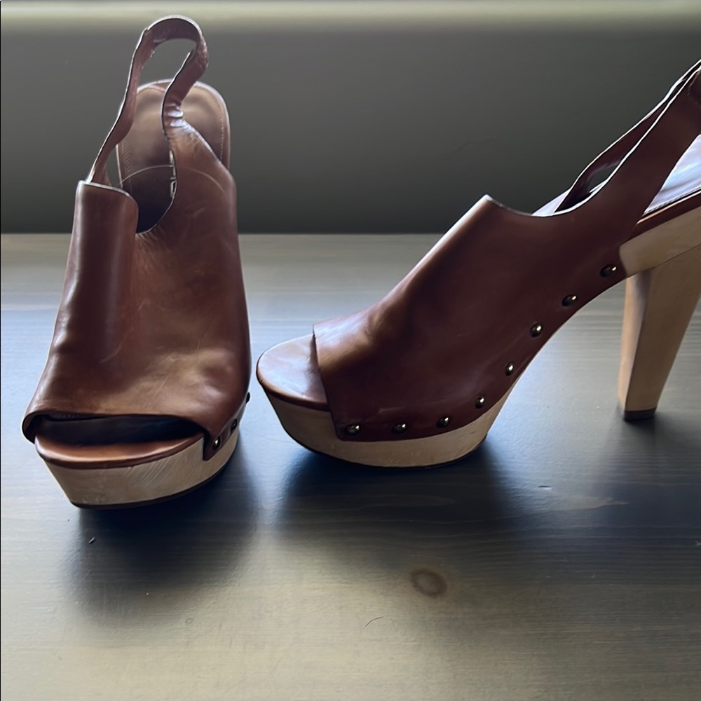Elegant Brown Leather Women's Heels